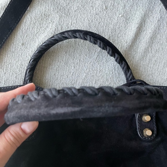 BALENCIAGA Black Suede City Classic Bag with Gold Studs - Picture 5 of 11
